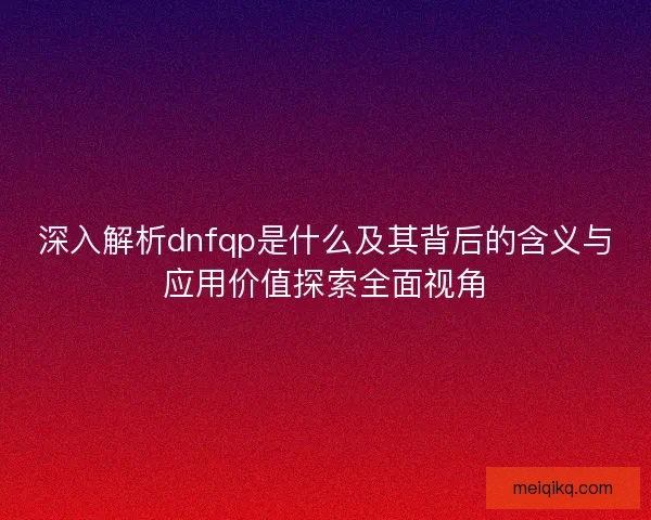 深入解析dnfqp是什么及其背后的含义与应用价值探索全面视角